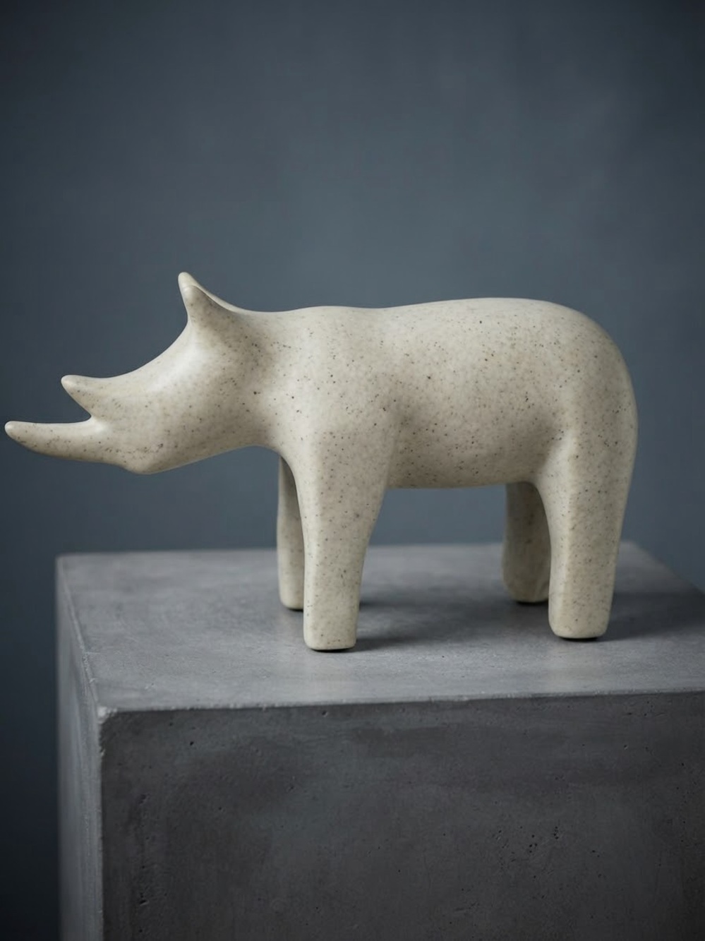 Hand Carved Soapstone Rhinoceros Figurine speckled beige natural stone finish